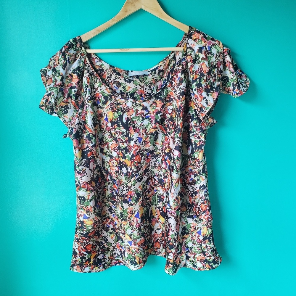 Violet & Claire Colorful Printed Short Sleeve Top